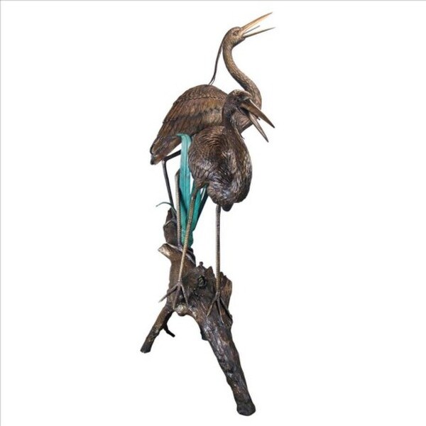 Spouting Two Herons on a Log Cast Bronze Garden Statues Fountain